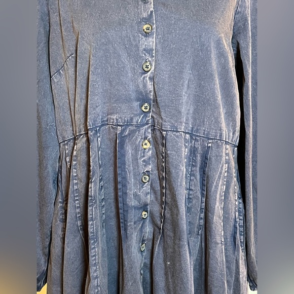 Free People Marvelous Mia Solid Mini Dress Buttondown Babydoll Long Sleeve Small - Picture 3 of 10